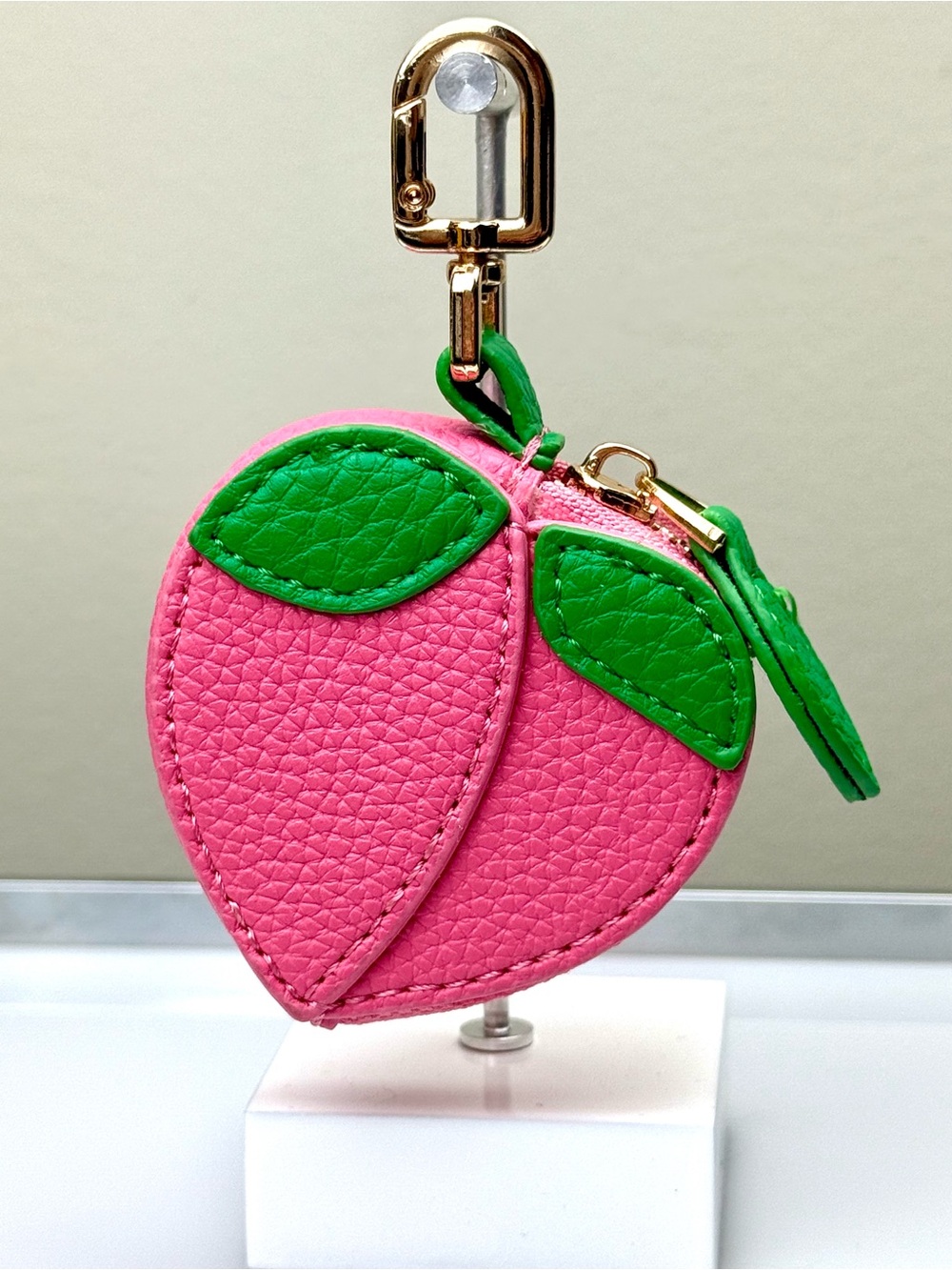 Pink Peach Fruit Micro Mini Bag Charm Coin Purse Keychain - Picture 13 of 14